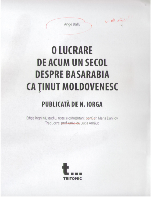 o lucrare de acum un secol despre basarabia ca tinut moldovenesc (editie xeroxata)