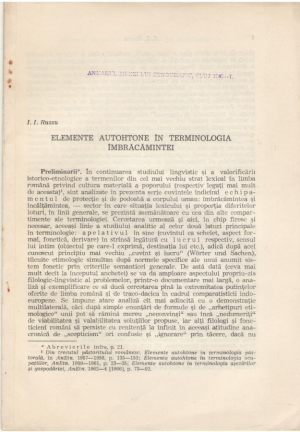 Elemente Autohtone In Terminologia Imbracamintei din Anuarul Muzeului Etnografic Cluj