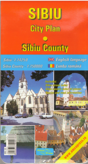 Sibiu - Planul orasului City Plan 1:14250 Sibiu county 1:150000