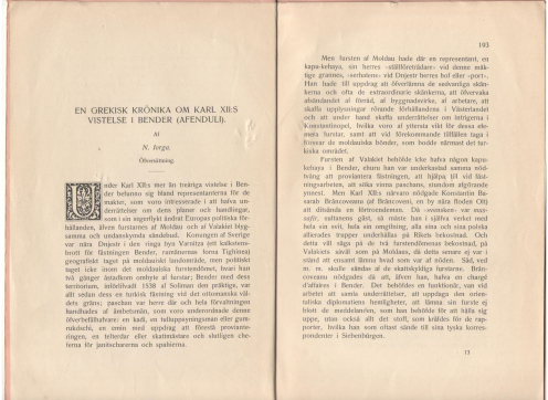 En grekisk krönika om Karl XII:s vistelse i Bender (Afendul) O cronica greceasca despre sederea lui Carol al XII-lea la Bender (Afendul)