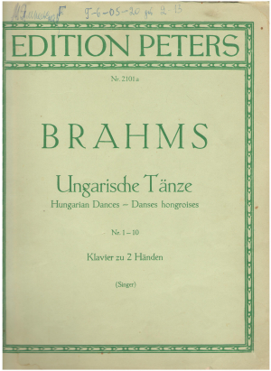 ungarische Tanze fur klavier zu 2 handen bearbeitet von otto singer