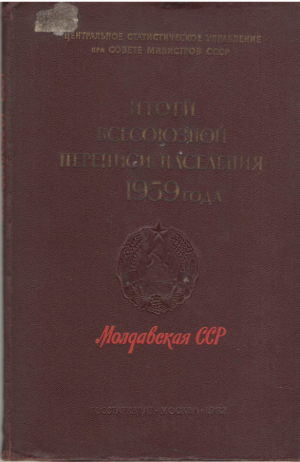Итоги Всесоюзной переписи населения 1959 года Молдавская ССР