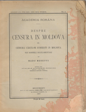 despre censura in moldova III censura cartilor evreesti in moldova sub domniile regulamentare