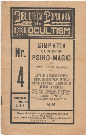 Simpatia ca fenomen psiho-magic din Biblioteca populara de ocultism nr. 4