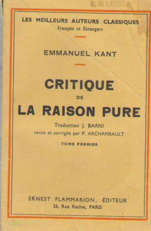 Critique de la raison pure  Tome premier