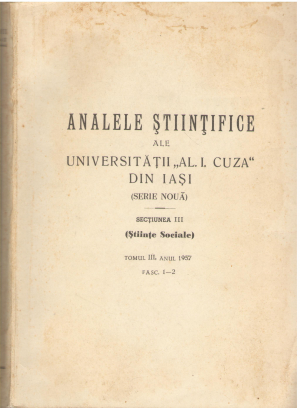 Analele Stiintifice ale Universitatii Al. Ioan Cuza din Iasi STIINTE SOCIALE tomul iii anul 1957